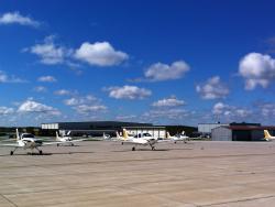 Part of the Purdue Cirrus training fleet on the ramp